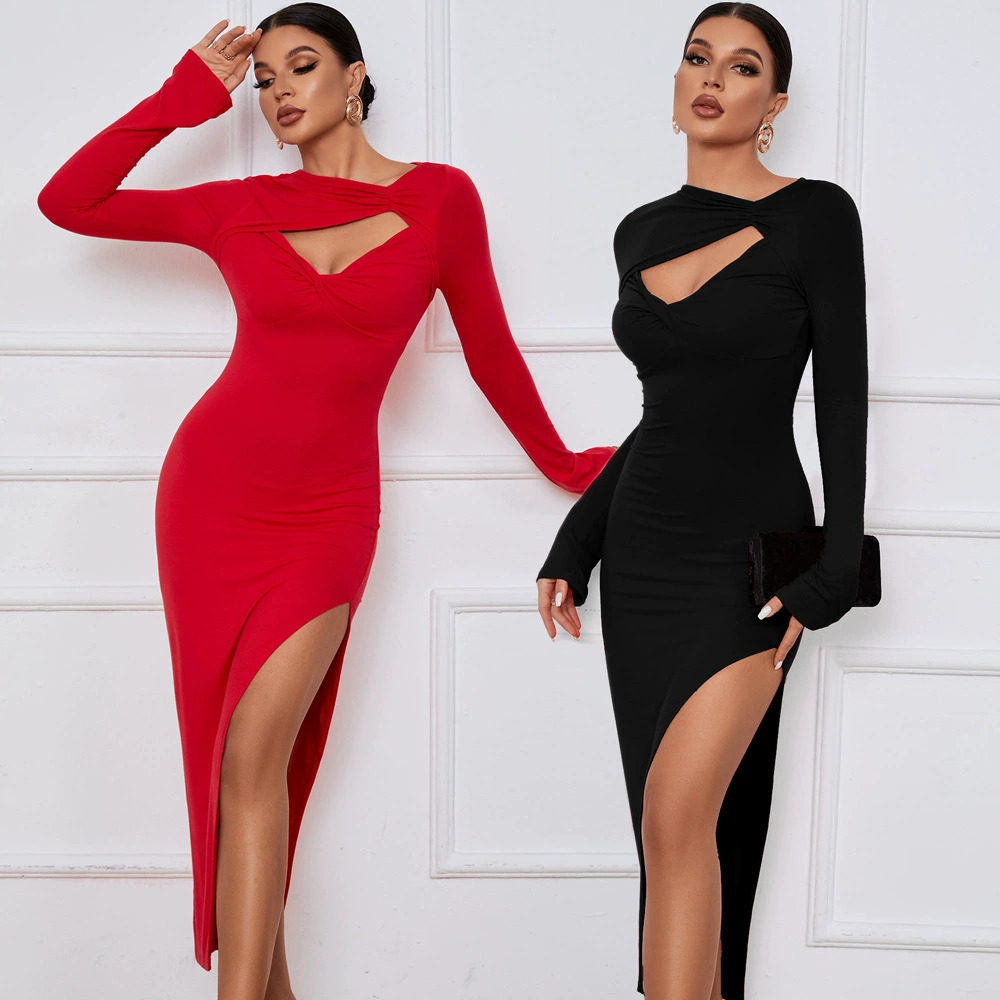ZARA Long Bodycon Dress Slim Fit Sexy Side Slit Long Sleeve